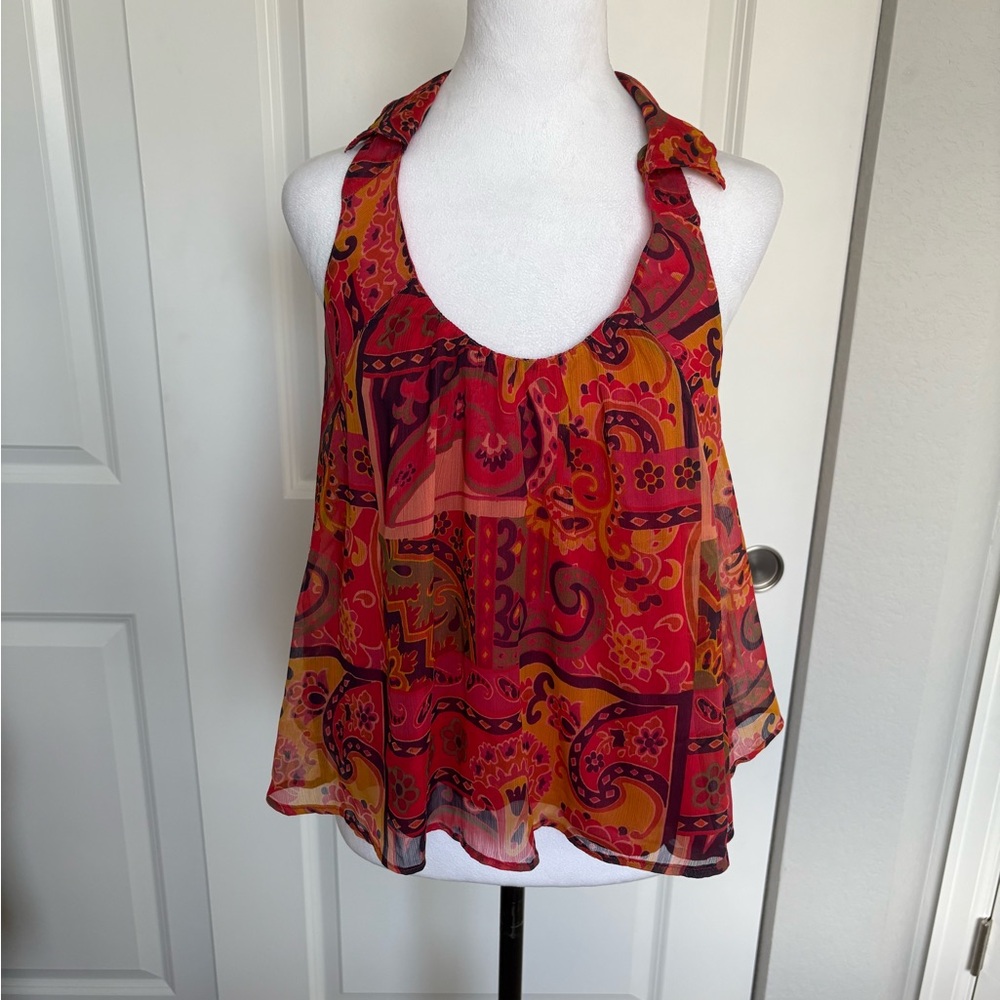 Free People Red and Orange Halter Blouse